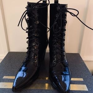 PVC; black; lace-up; pointed toe; boots (US7)